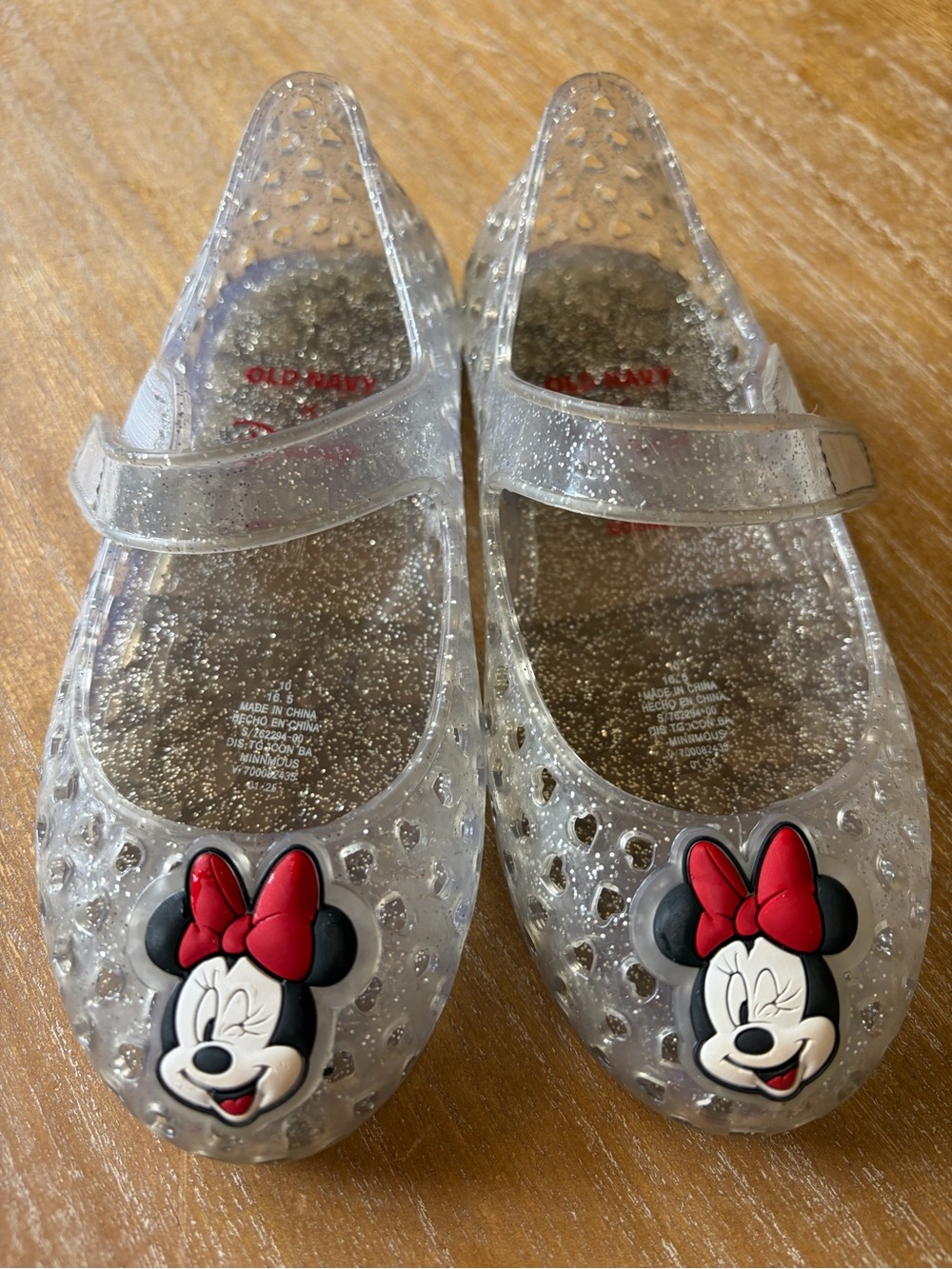 Old Navy Clear Glitter Jelly Sandals with Minnie Mouse Red Bow